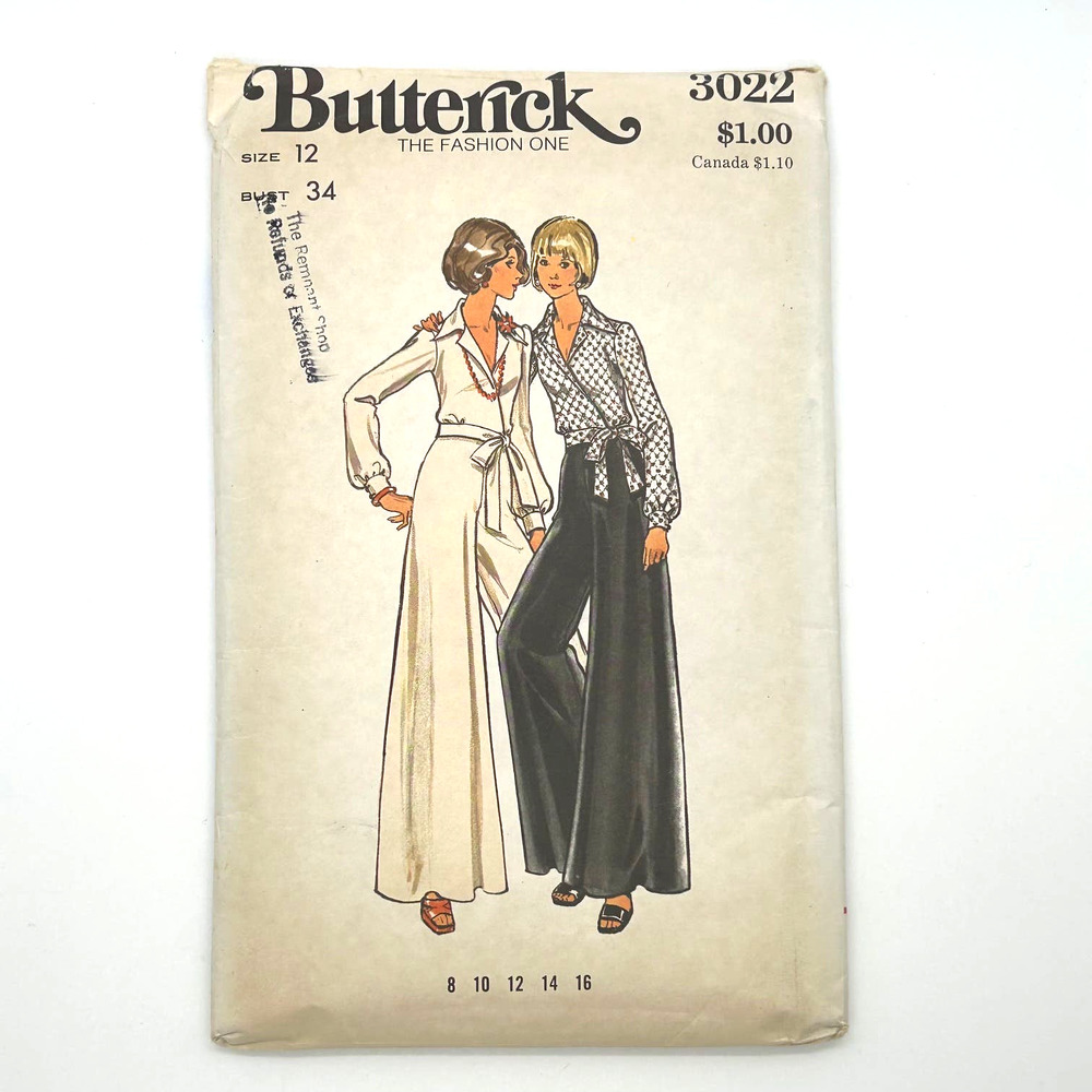 Butterick Vintage 1970's Pattern #3022 Evening Blouse And Pants Size 12 HTF RARE